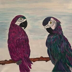 Two Parrots Acrylic Painting Original on canvas by Artist